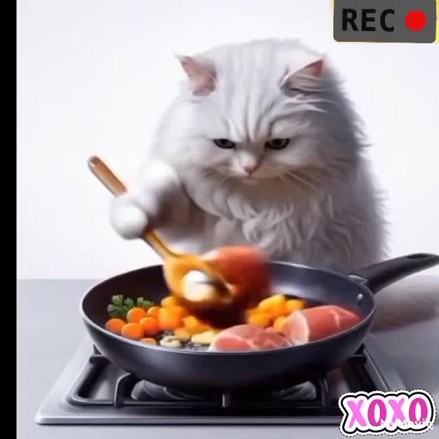 Keluarga Besar Kucing Makan Bersama