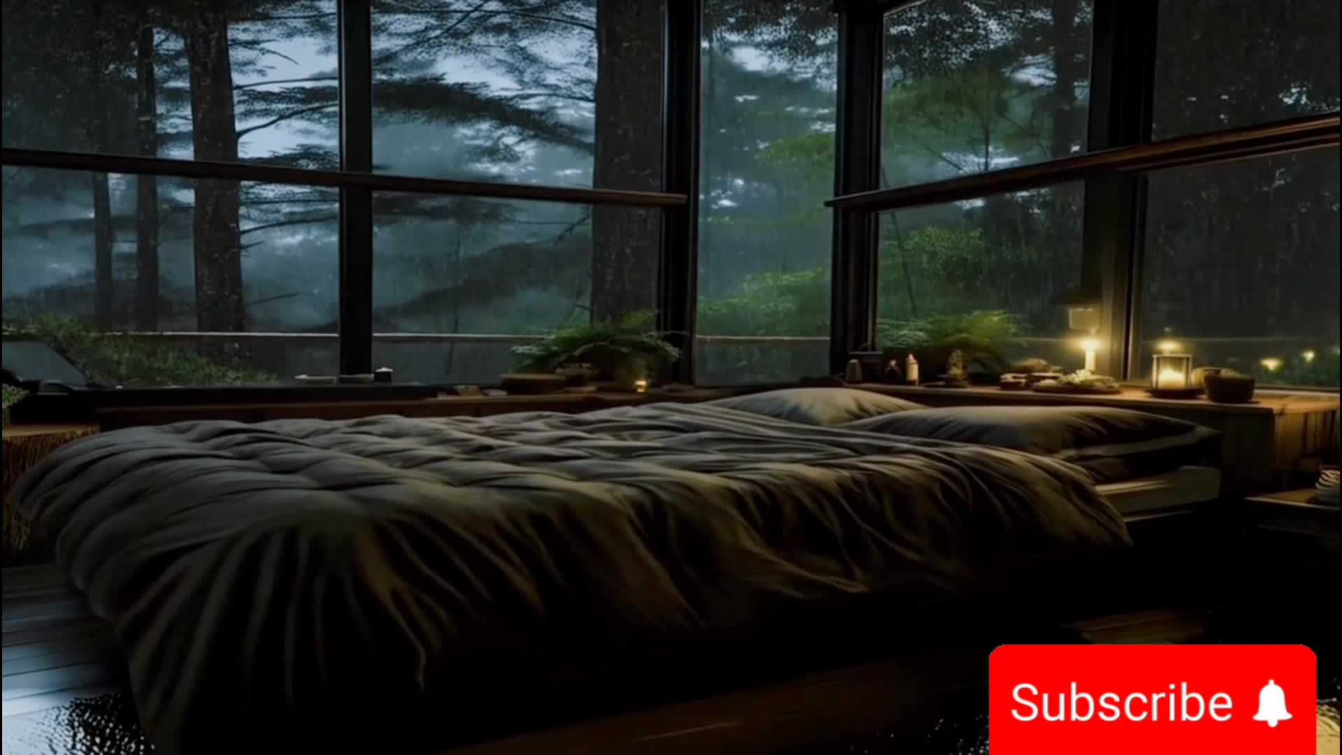 hujan senja hari terlihat dari jendela kaca dikamar