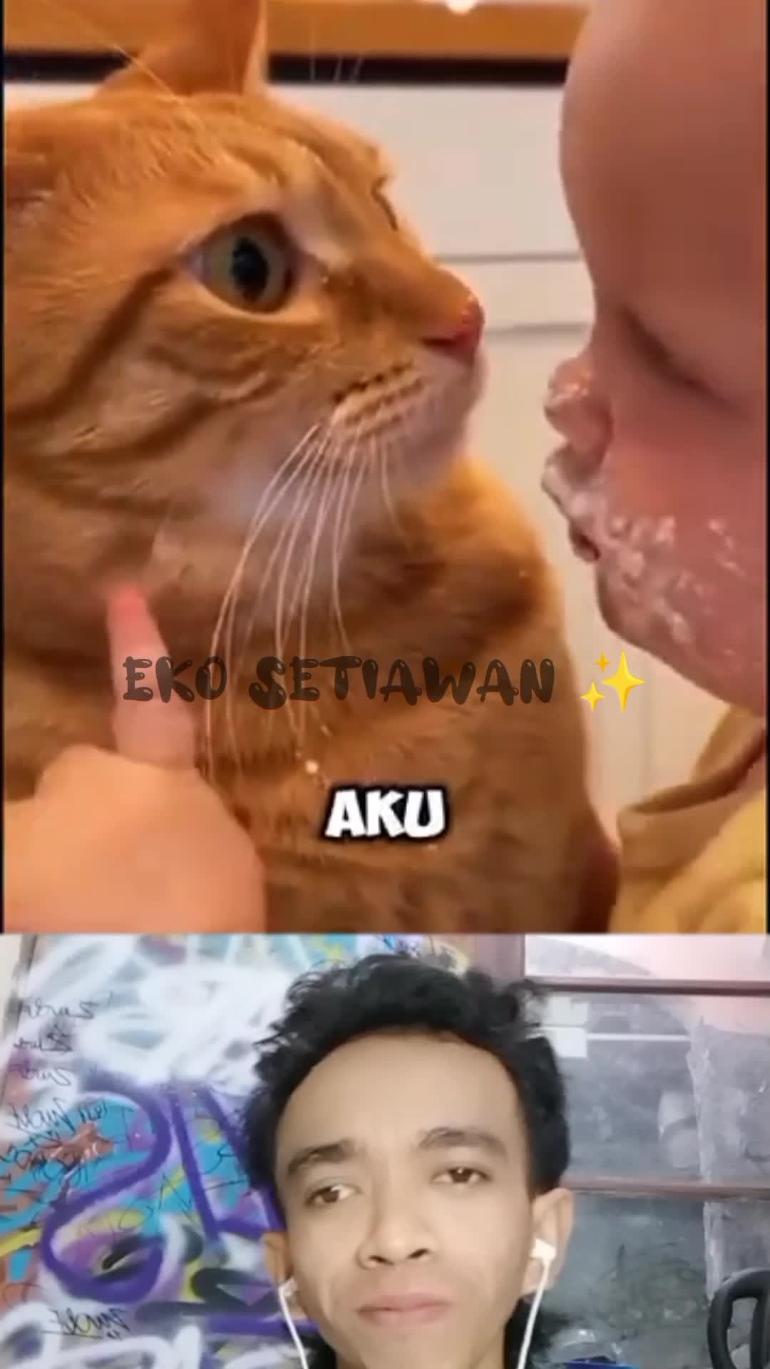 beginilah reaksi kucing ini ketika si dedek berbicara ??