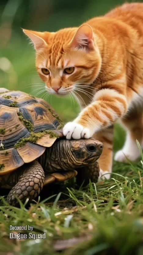 Orange Cat & Tortoise – A Lesson in Slowness #KucingDanKuraKura #CatAndTortoise #SlowAndCurious #OrangeCatAdventures #HyperRealisticNature #