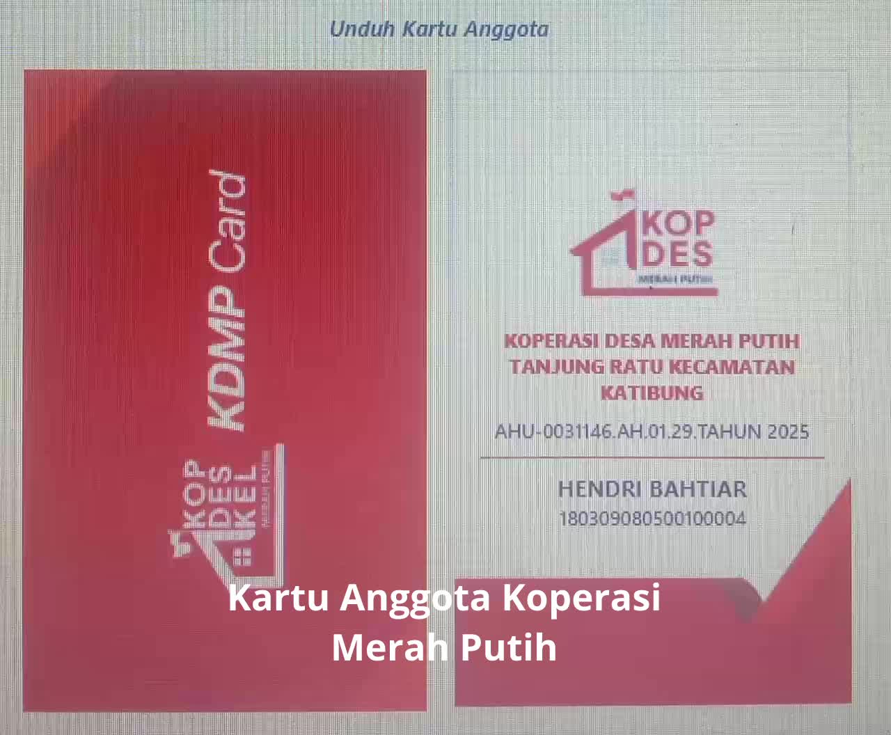 Kartu Anggota Koperasi Merah Putih langsung dari Aplikasi Pusat # kdmp #koperasi #timmerahputih 