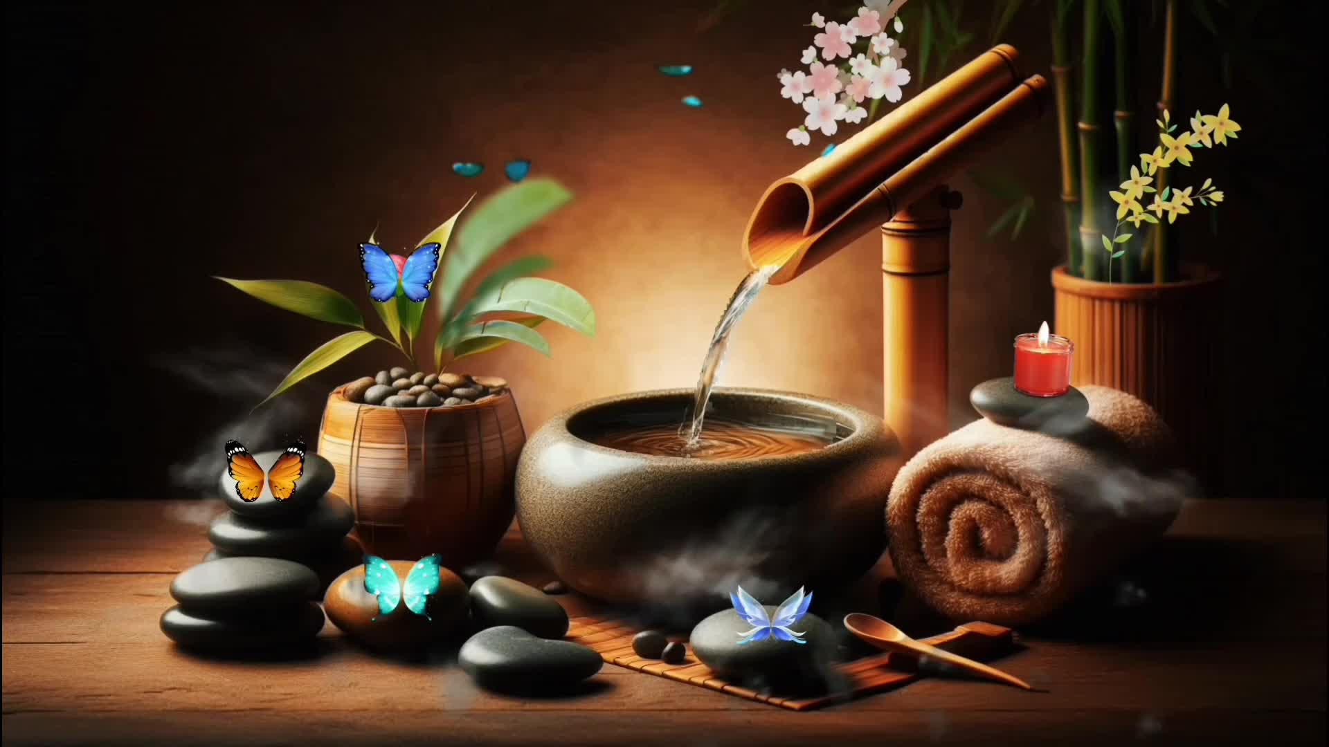 air mengalir dari bambu