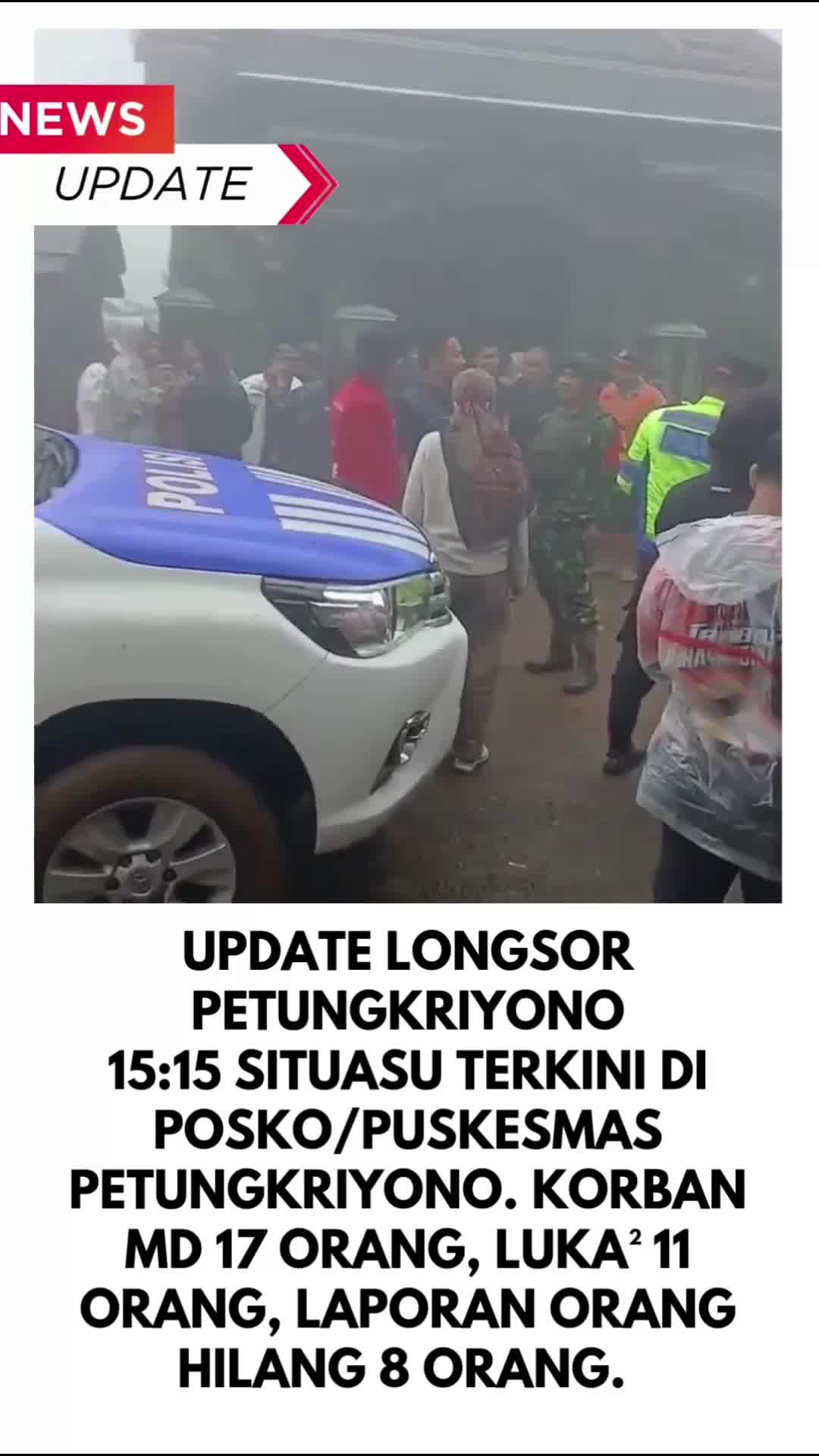 Update Longsor Petungkriyono

15:15 Situasu terkini di posko/puskesmas Petungkriyono. Korban MD 17 orang, luka² 11 orang, laporan orang hila