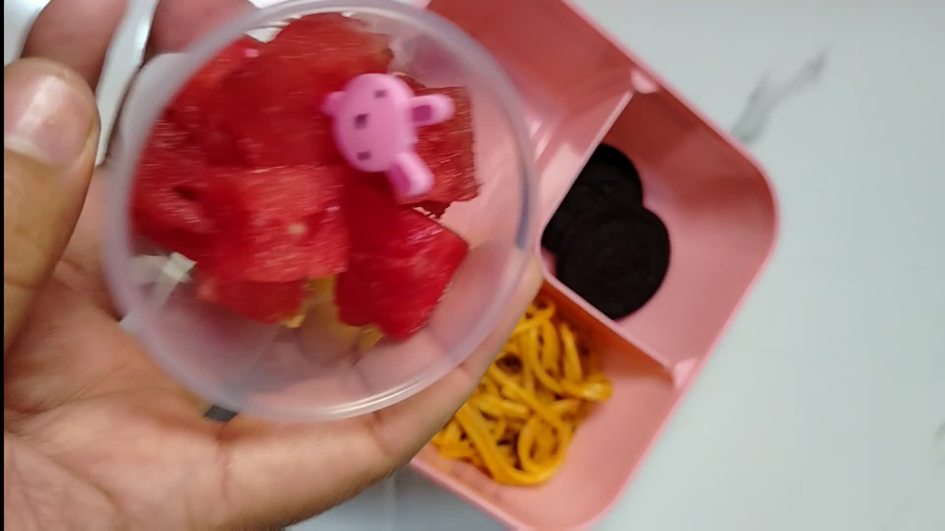 Spaghetti, nugget, biskuit dan buah semangka #bekal #kindergarten 