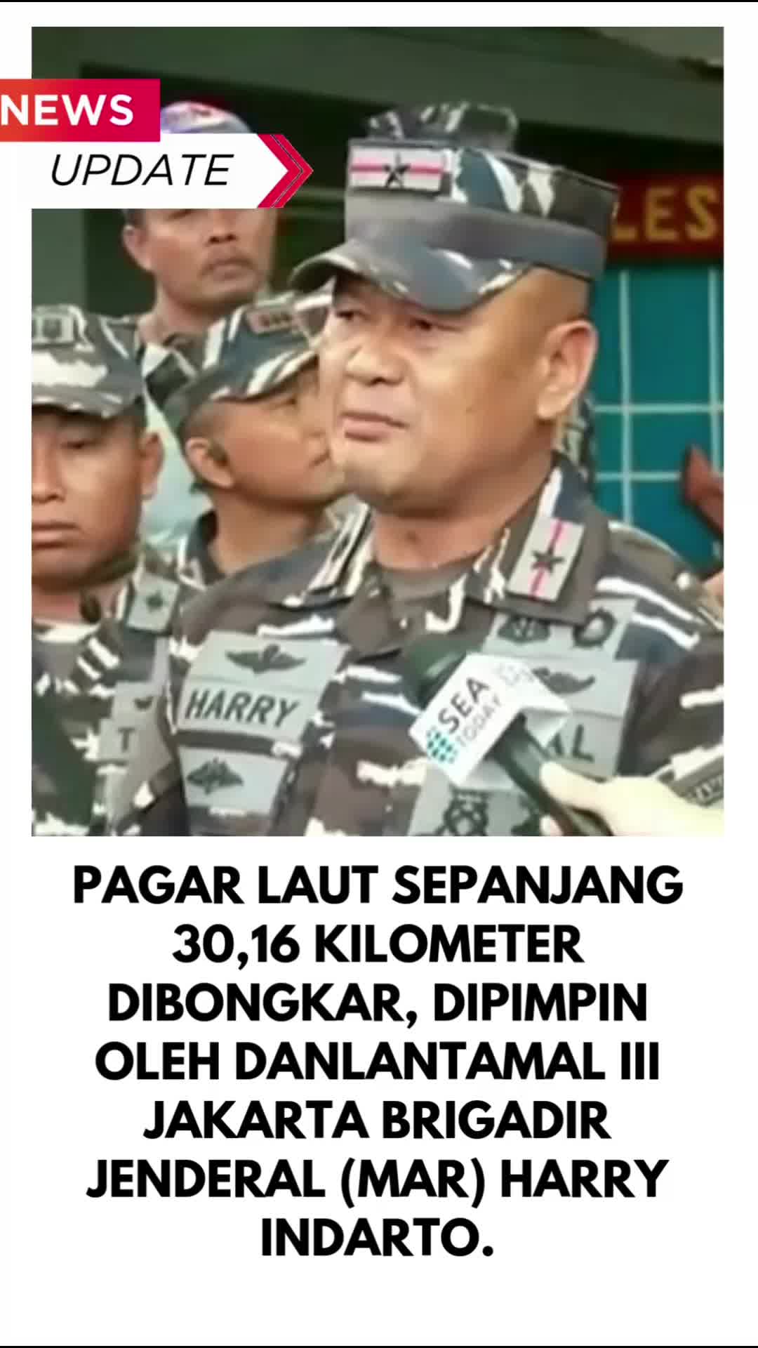 Pagar laut sepanjang 30,16 kilometer dibongkar, dipimpin oleh Danlantamal III Jakarta Brigadir Jenderal (Mar) Harry Indarto.
