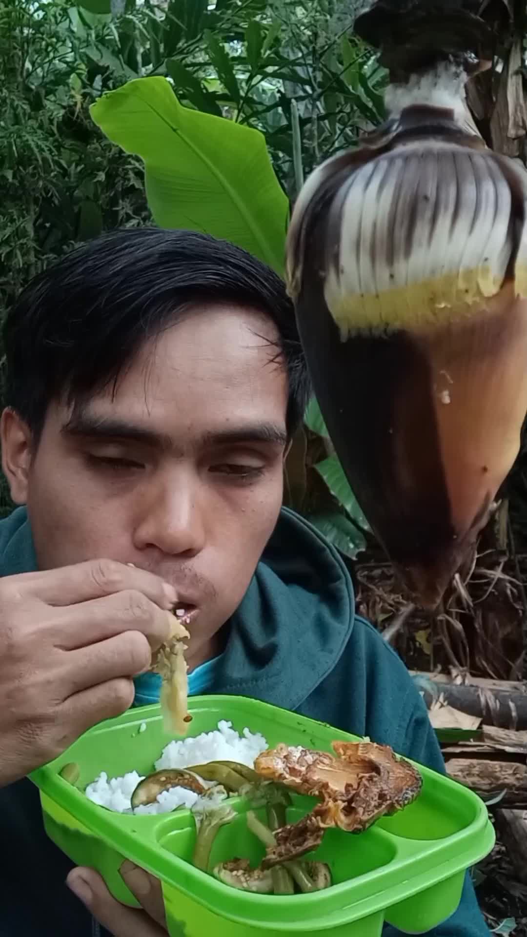 makan dengan jantung pisang langsung dari pohonnya #mukbang 