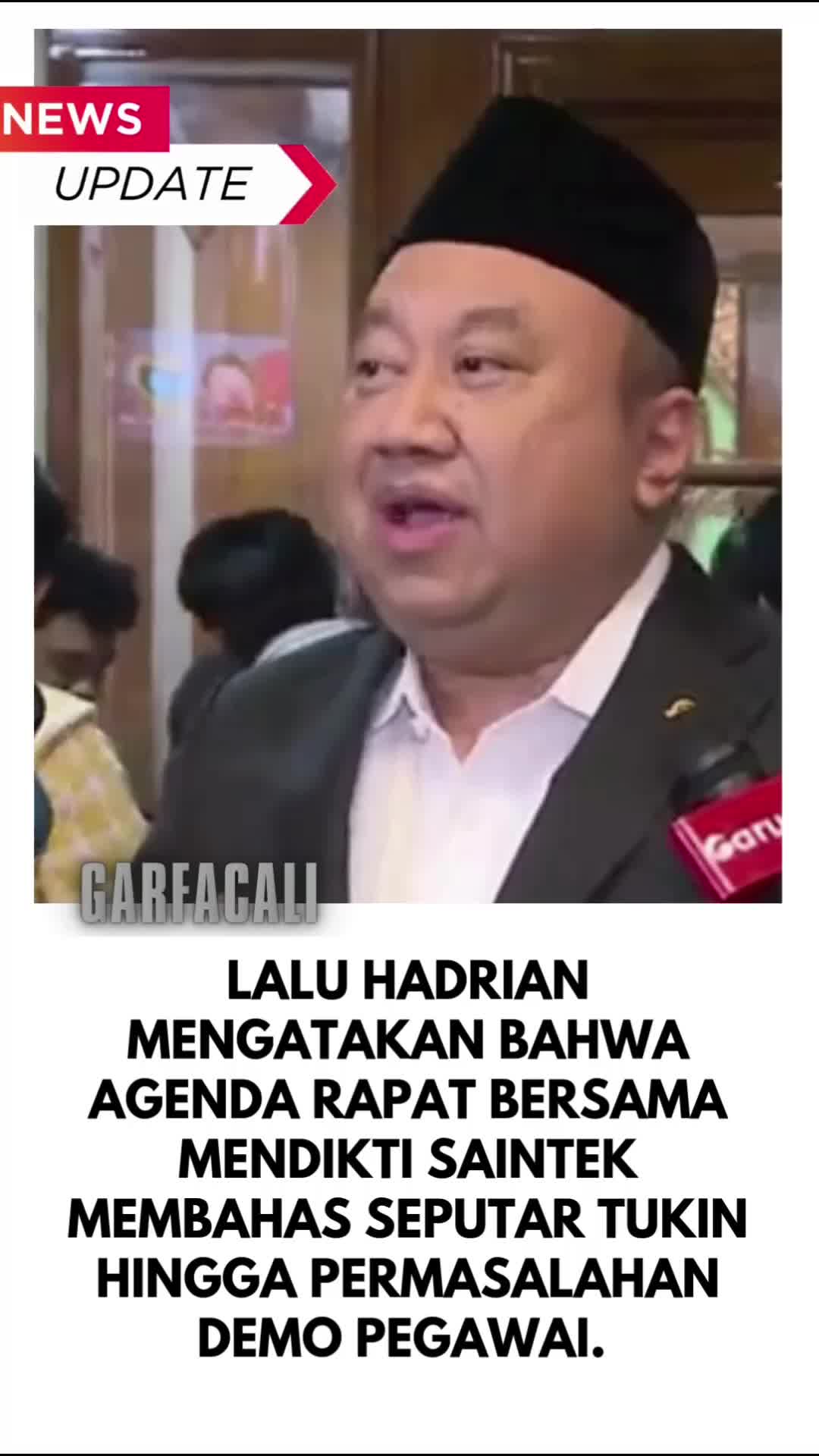 Lalu Hadrian mengatakan bahwa agenda rapat bersama Mendikti Saintek membahas seputar tukin hingga permasalahan demo pegawai.