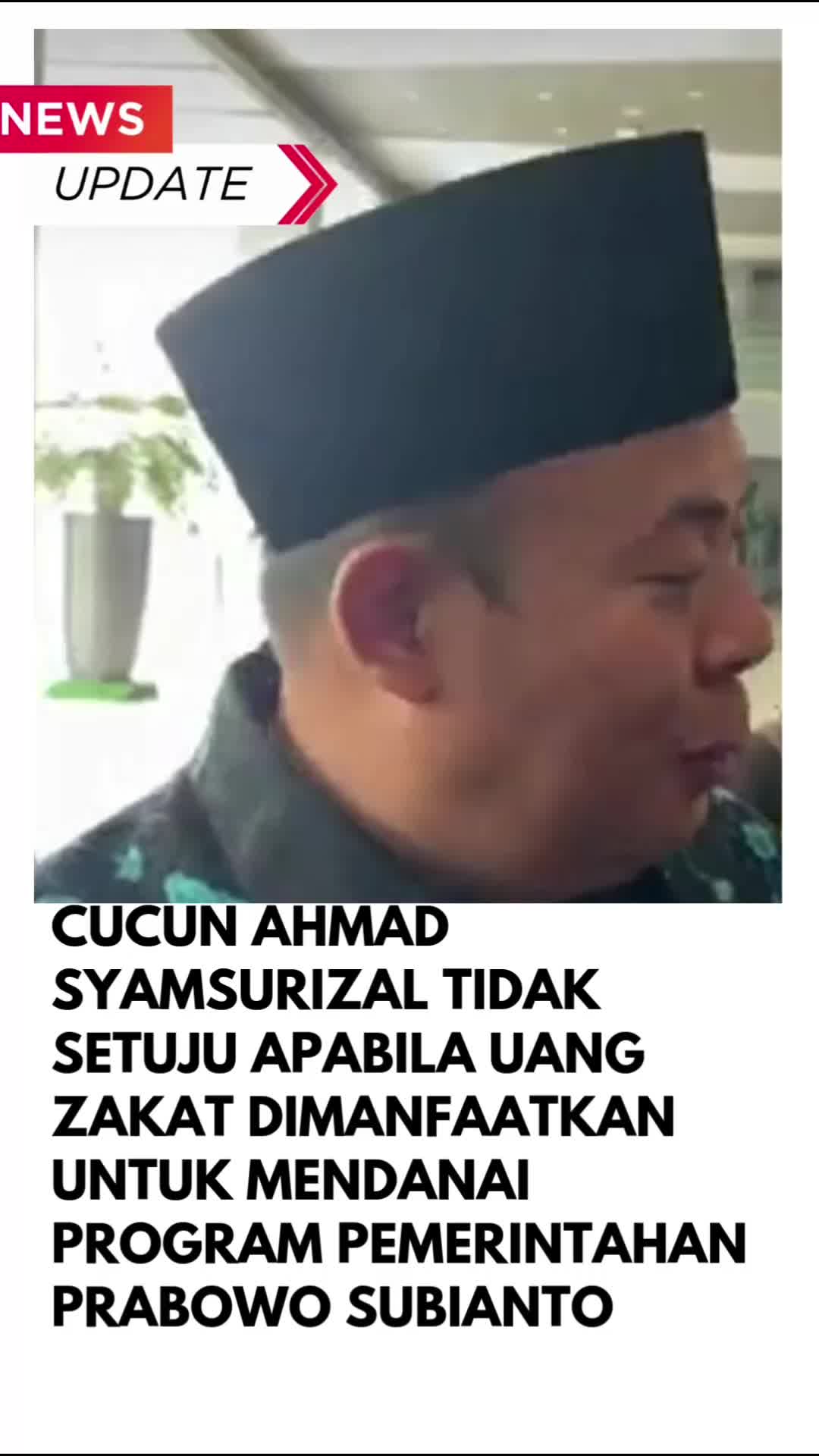 Cucun Ahmad Syamsurizal tidak setuju apabila uang zakat dimanfaatkan untuk mendanai program pemerintahan Prabowo Subianto