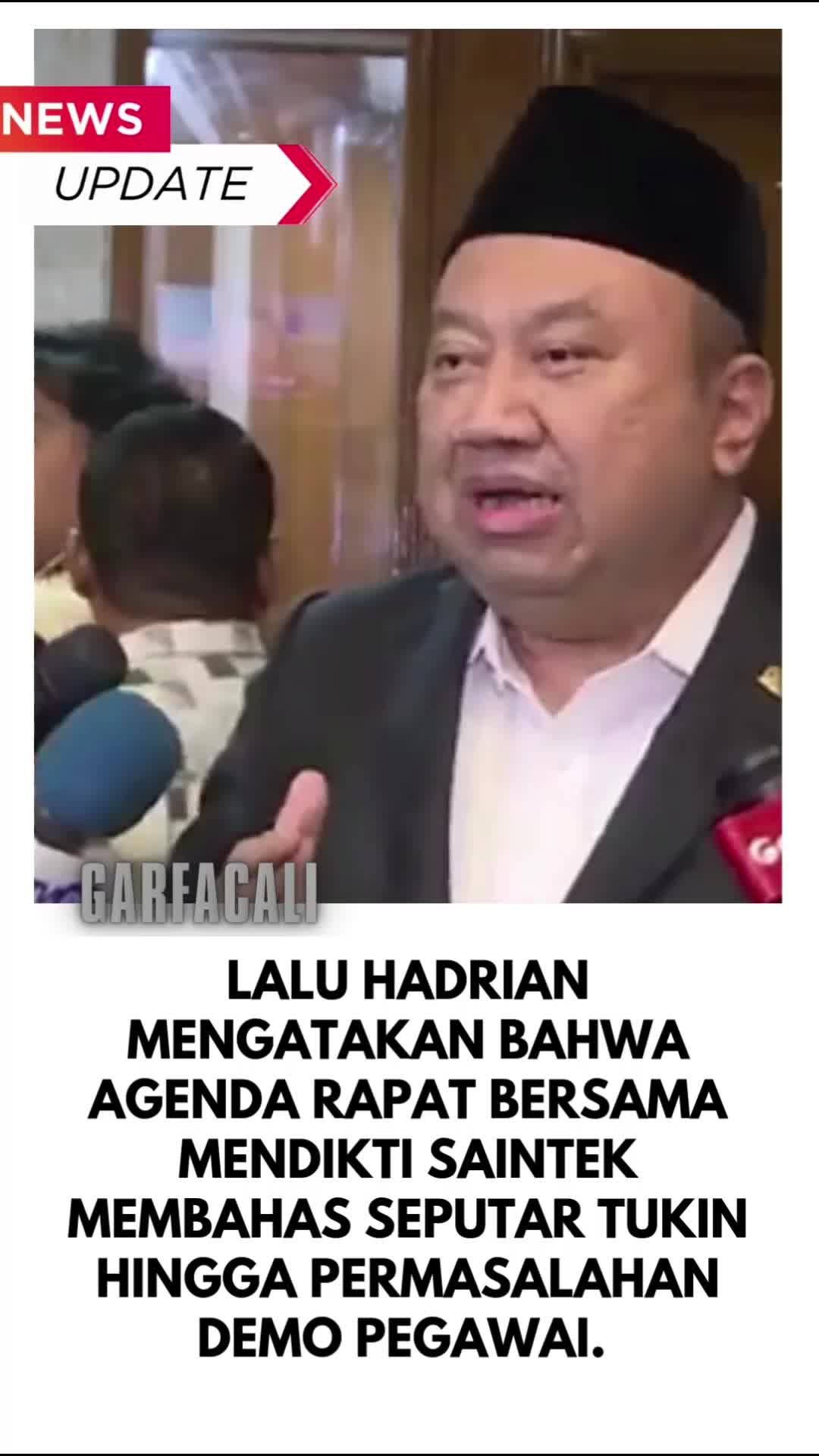 Lalu Hadrian mengatakan bahwa agenda rapat bersama Mendikti Saintek membahas seputar tukin hingga permasalahan demo pegawai.
