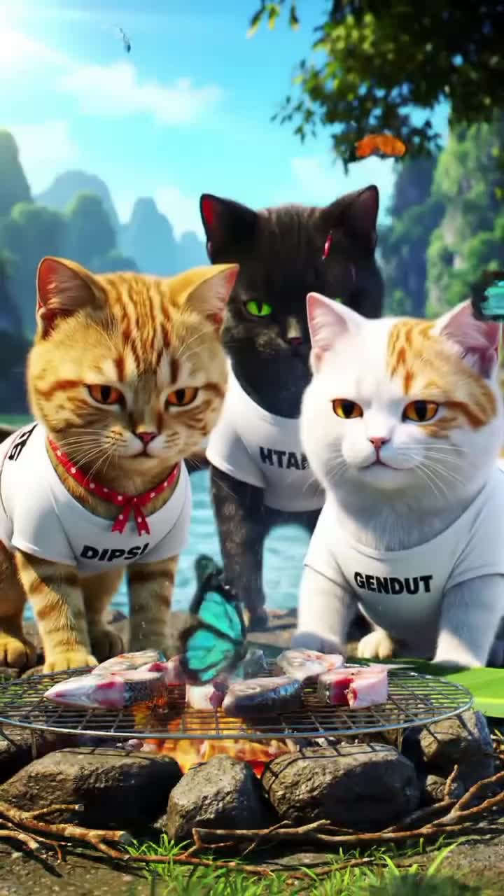 tiga kucing pergi memancing dan bakar ikan 
 #Kucing  #kucingoyen 