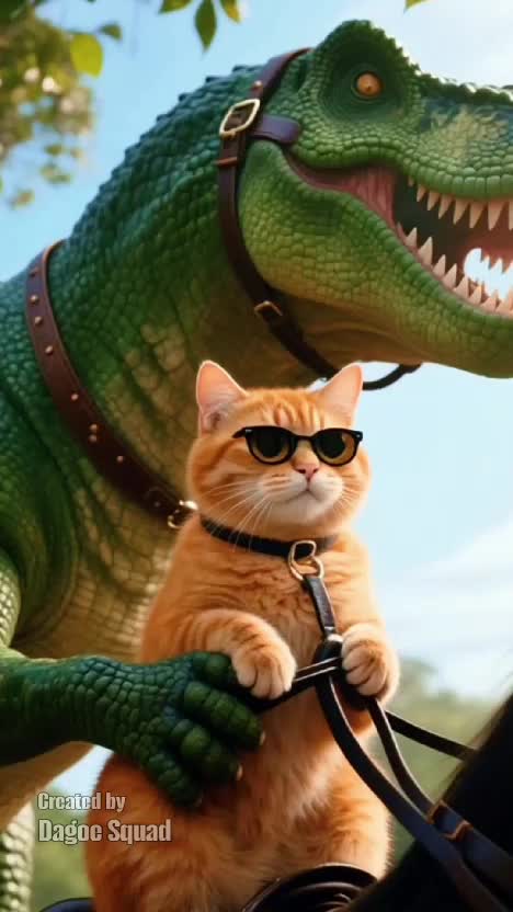 persahabatan kucing orange dengan TRex #animals #kucinglucu #trex  #MyFirstVideoOnHot+ 