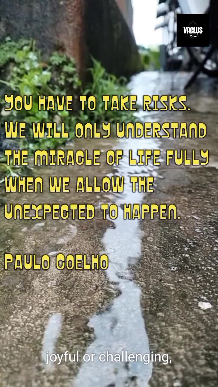 You have to take risks. We will only understand the miracle of life fully when we allow the unexpected to happen.

Paulo Coelho

