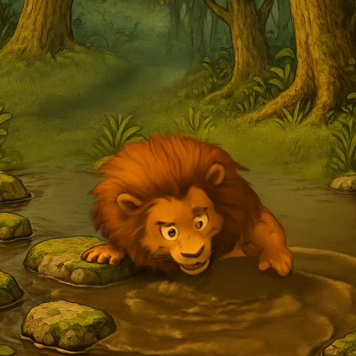 Mereka berangkat menyusuri hutan. Tak lama, mereka tiba di rawa penuh lumpur. Leo melompat dengan lincah dari batu ke batu, tapi Pao... yah,